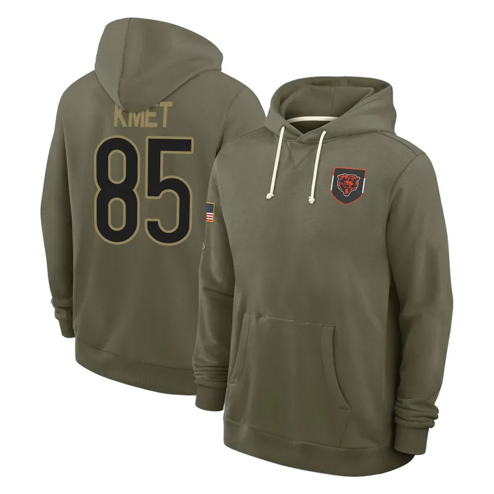 C.Bears #85 Cole Kmet Player Olive Salute to Service Pullover Hoodies Limited Hdoa Stitched Jerseys