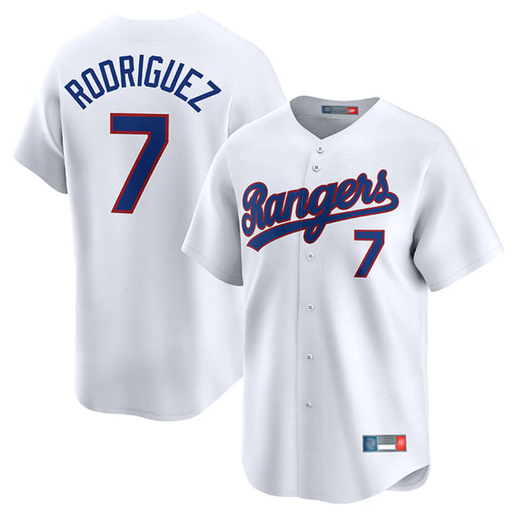 T.Rangers #7 Ivan Rodriguez Player White Home Limited Hdoa Stitched Jerseys