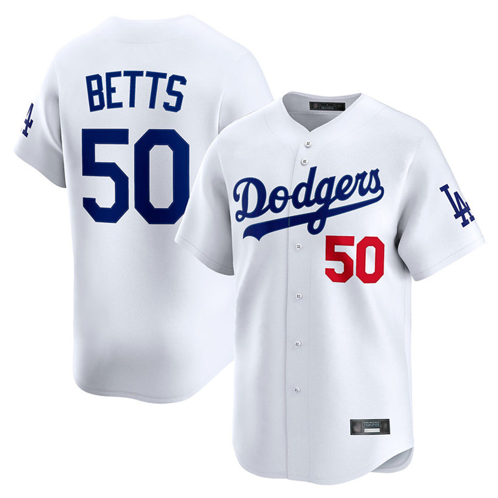 LA.Dodgers #50 Mookie Betts Player White Limited Home Hdoa Stitched Jerseys