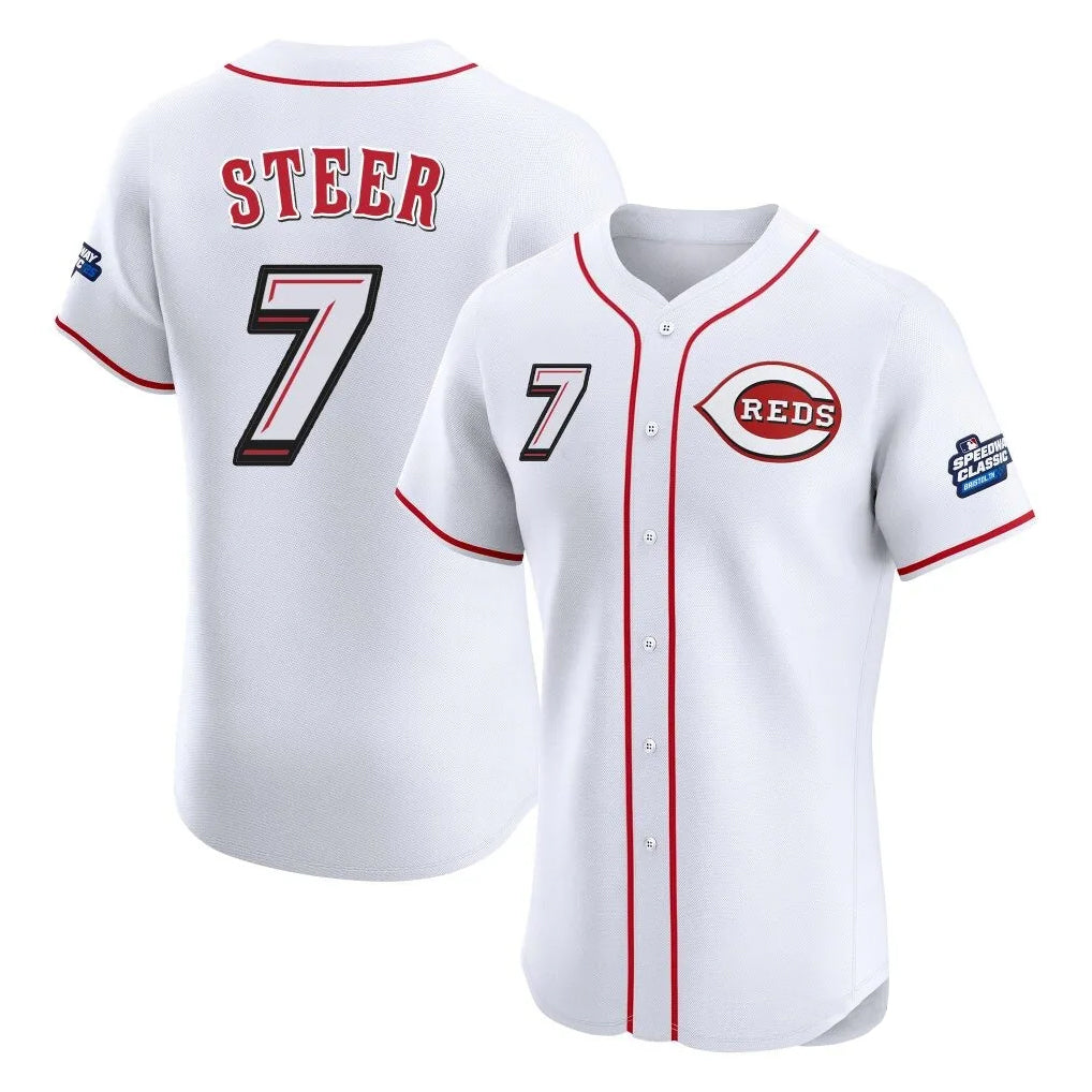 C.Reds #7 Spencer Steer Player White Speedway Classic Limited Elite Home Hdoa Stitched Jerseys