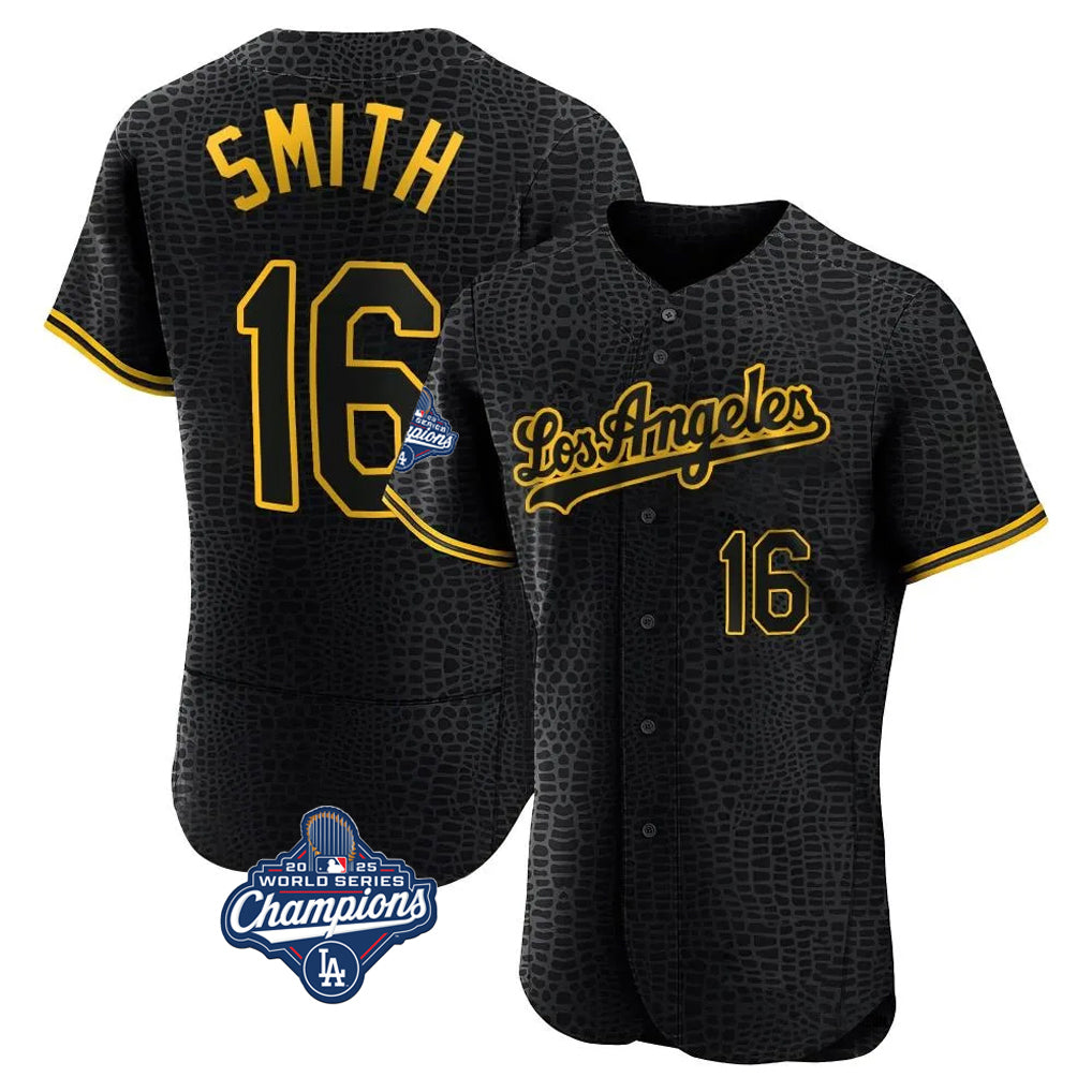 LA.Dodgers #16 Will Smith Player Black World Series Meet Snake Skin City Limited Elite Home Hdoa Stitched Jerseys
