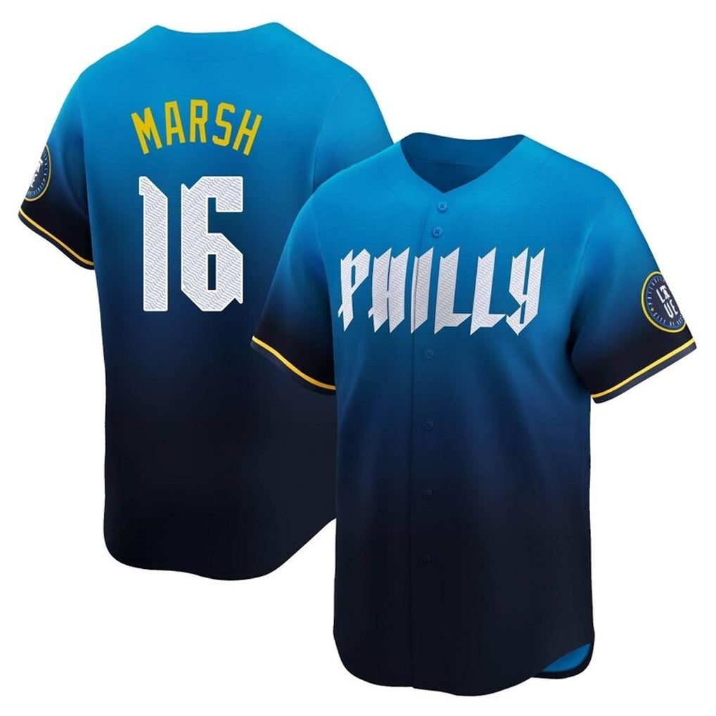 P.Phillies #16 Brandon Marsh Player Blue City Connect Home Limited Hdoa Stitched Jerseys