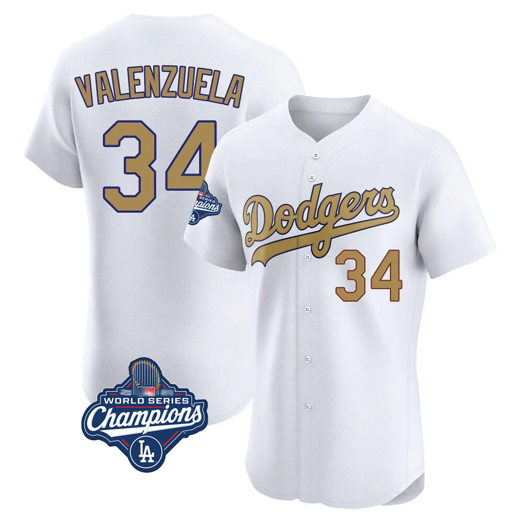 LA.Dodgers #34 Fernando Valenzuela Player Gold World Series Meet Limited Elite Home Hdoa Stitched Jerseys