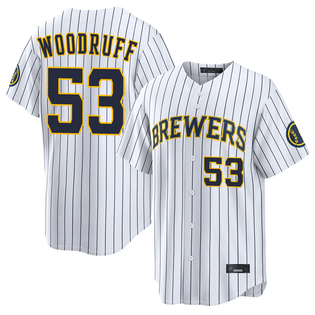 M.Brewers #53 Brandon Woodruff Player White Stripes Home Limited Game Hdoa Stitched Jerseys