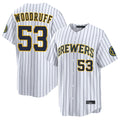 M.Brewers #53 Brandon Woodruff Player White Stripes Home Limited Game Hdoa Stitched Jerseys