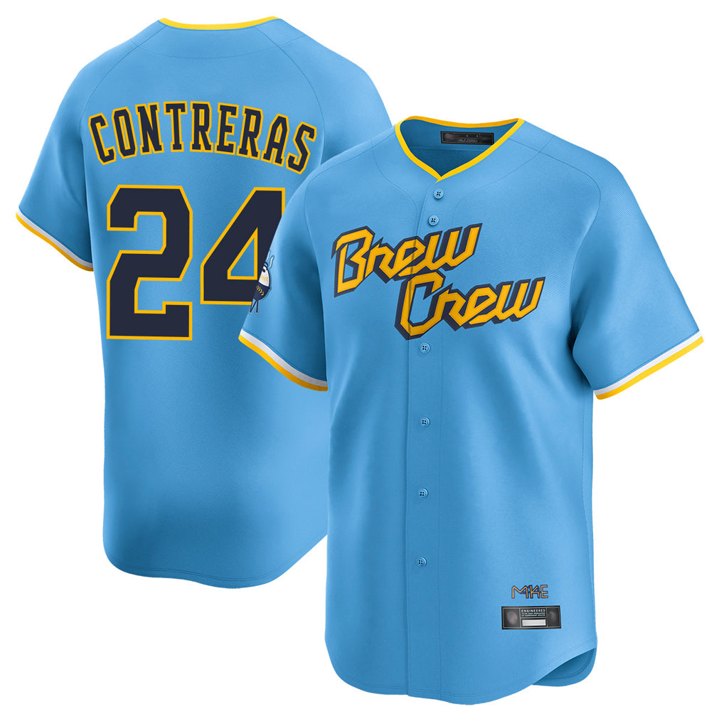 M.Brewers #24 William Contreras Player Light Blue City Connect Home Limited Hdoa Stitched Jerseys