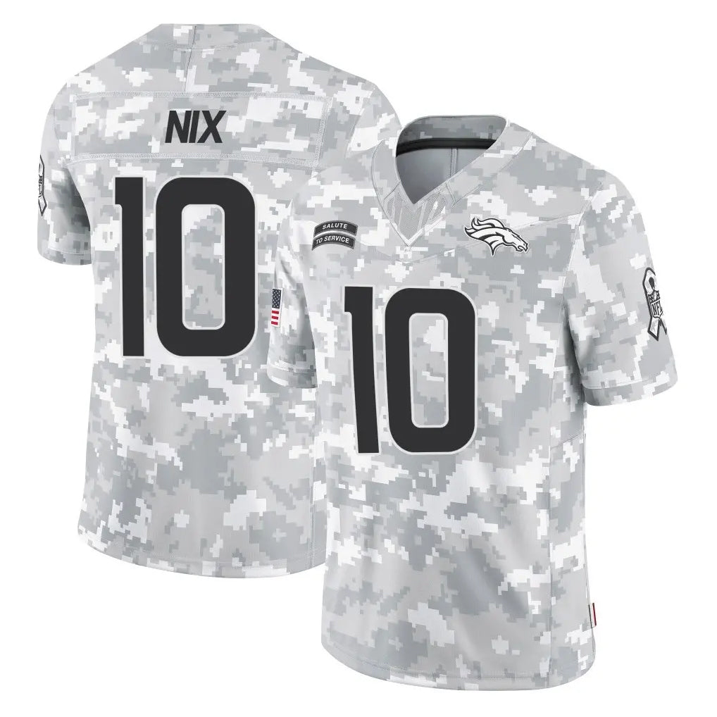 D.Broncos #10 Bo Nix Player Arctic Camo Salute To Service Limited Hdoa Stitched Jerseys