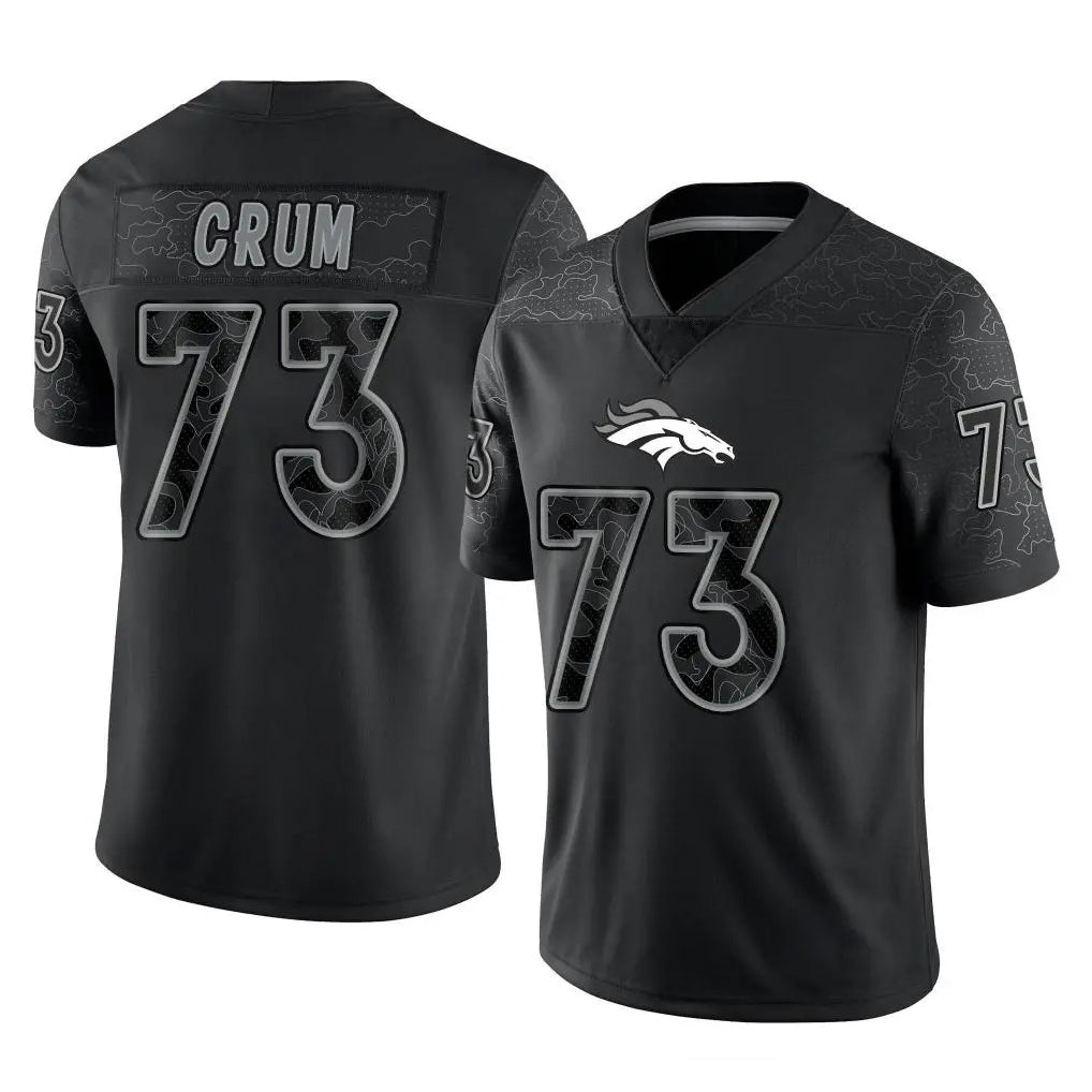 D.Broncos #73 Frank Crum Player Black Reflective Limited Hdoa Stitched Jerseys
