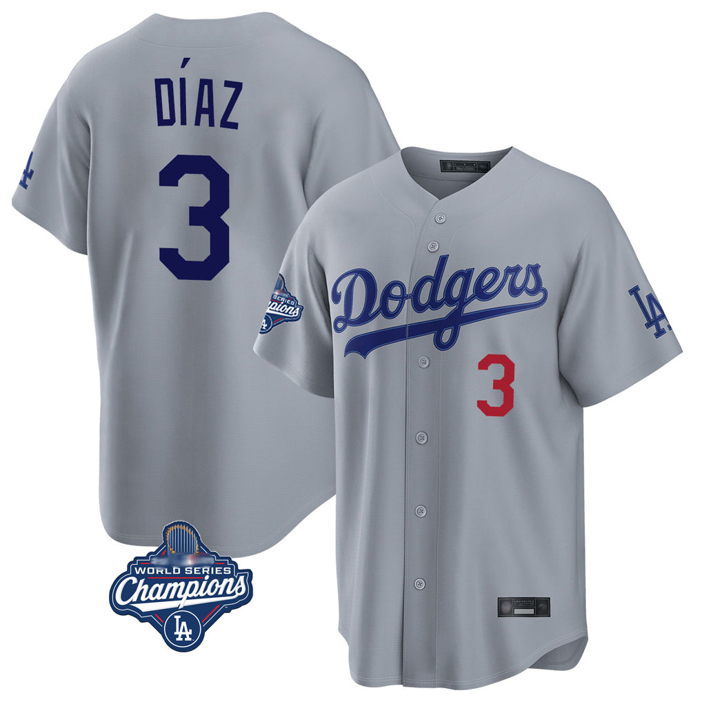LA.Dodgers #3 Edwin D¨ªaz Player Gray World Series Meet Game Home Hdoa Stitched Jerseys
