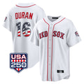 B.Red Sox #16 Jarren Duran Player White USA 250 Fourth of July Home Game Hdoa Stitched Jerseys