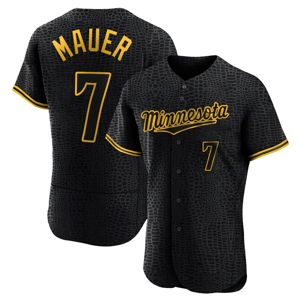 M.Twins #7 Joe Mauer Player Black Snake Skin City Home Limited Elite Hdoa Stitched Jerseys