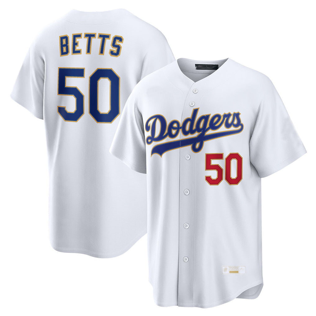 LA.Dodgers #50 Mookie Betts Player Gold White Collection Limited Home Hdoa Stitched Jerseys