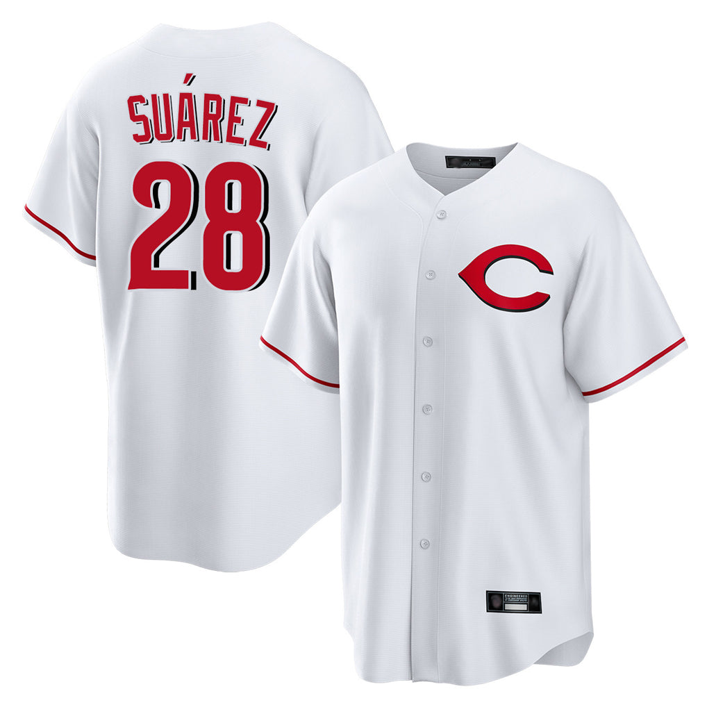 C.Reds #28 Eugenio Su¨¢rez Player White Home Game Hdoa Stitched Jerseys