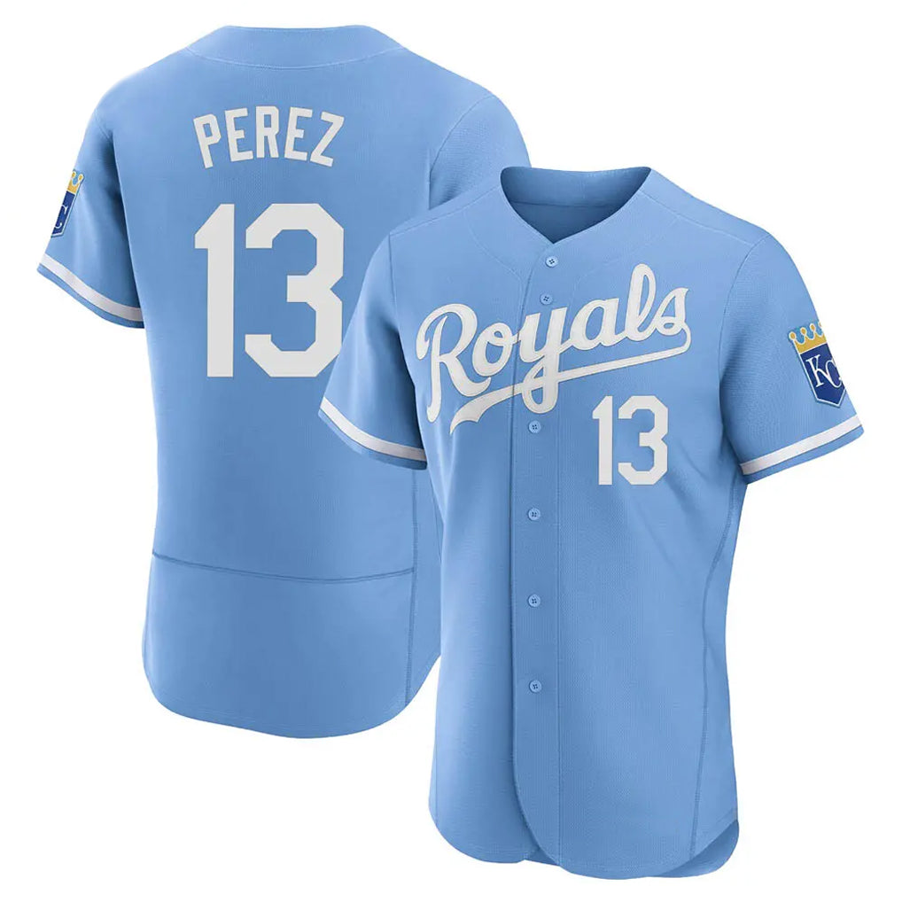 KC.Royals #13 Salvador Perez Player Light Blue Alt Limited Elite Home Hdoa Stitched Jerseys