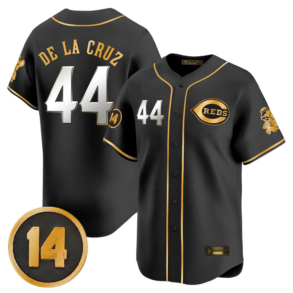 C.Reds #44 Elly De La Cruz Player Black-Gold Vapor Premier Limited Home Hdoa Stitched Jerseys