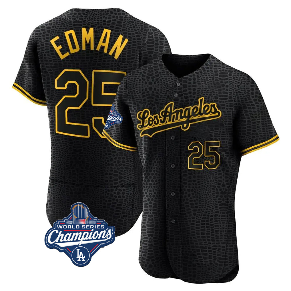 LA.Dodgers #25 Tommy Edman Player Black World Series Meet Snake Skin City Limited Elite Home Hdoa Stitched Jerseys
