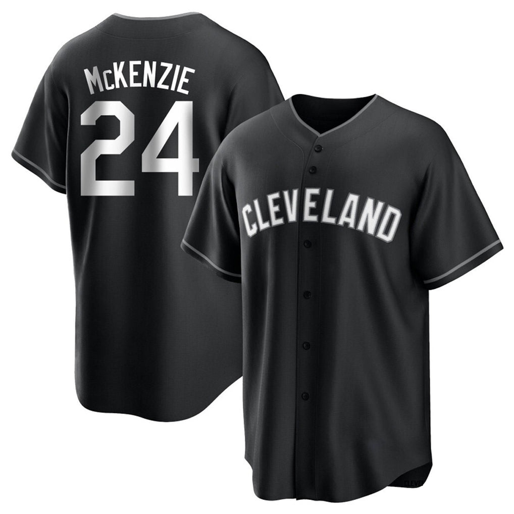 C.Guardians #24 Triston McKenzie Player Black Home Game Hdoa Stitched Jerseys