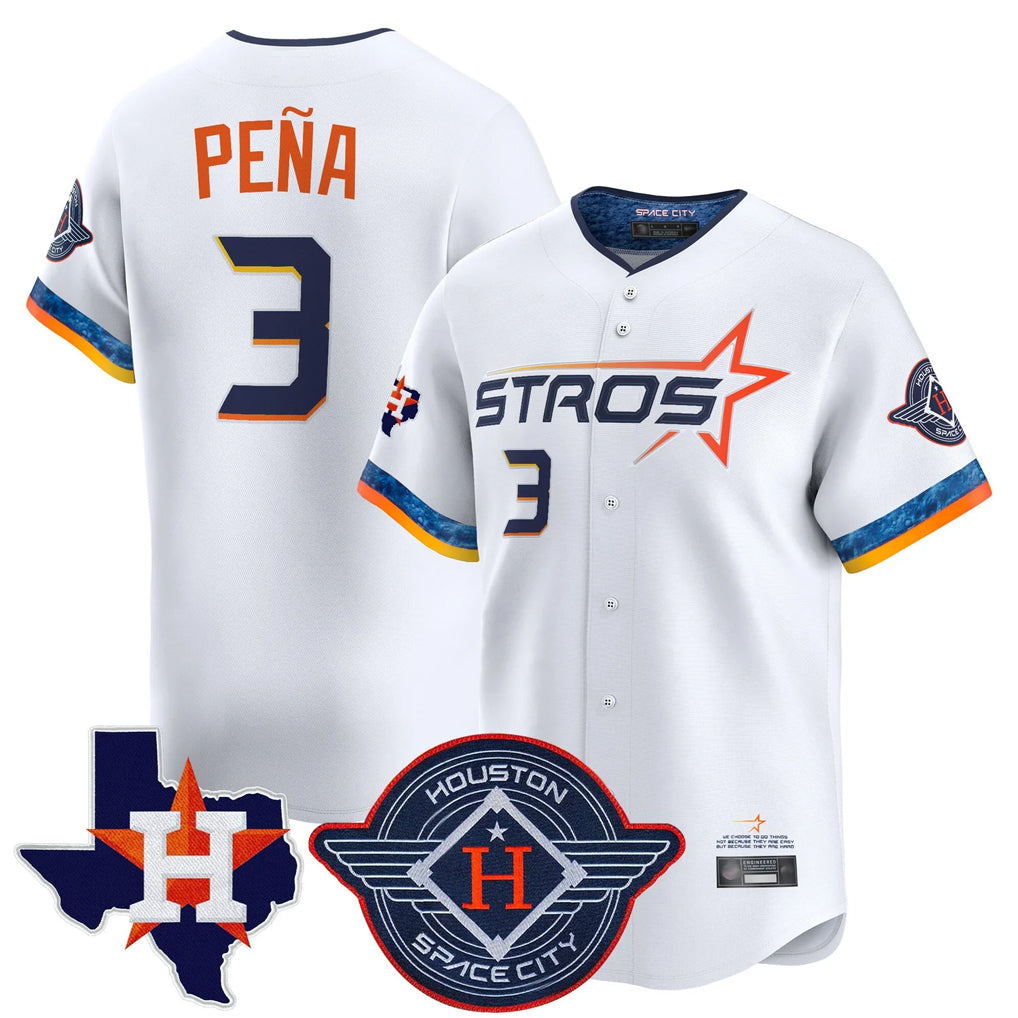 H.Astros #3 Jeremy Pena Player White City Connect Texas Patch Vapor Premier Limited Home Hdoa Stitched Jerseys