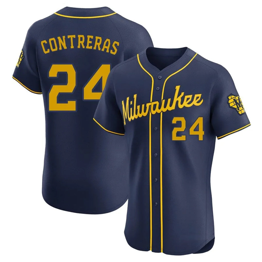 M.Brewers #24 William Contreras Player Navy Home Limited Elite Hdoa Stitched Jerseys