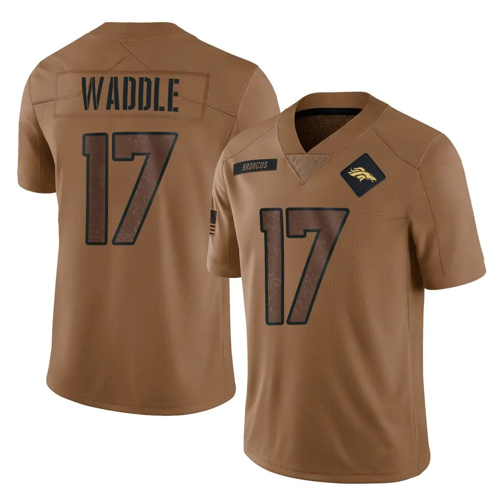 D.Broncos #17 Jaylen Waddle Player Brown Salute To Service Limited Hdoa Stitched Jerseys