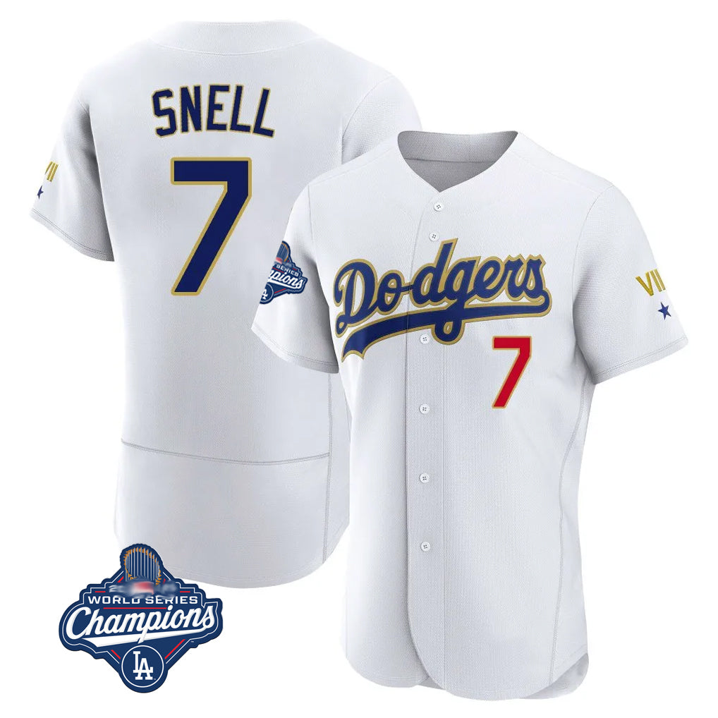LA.Dodgers #7 Blake Snell Player Gold White 2026 Collection Stadium Limited Elite World Series Meet Hdoa Stitched Jerseys
