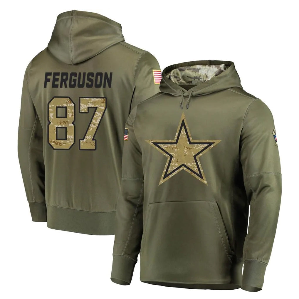D.Cowboys #87 Jake Ferguson Player Olive Salute to Service Pullover Hoodies Home Game Hdoa Stitched Jerseys