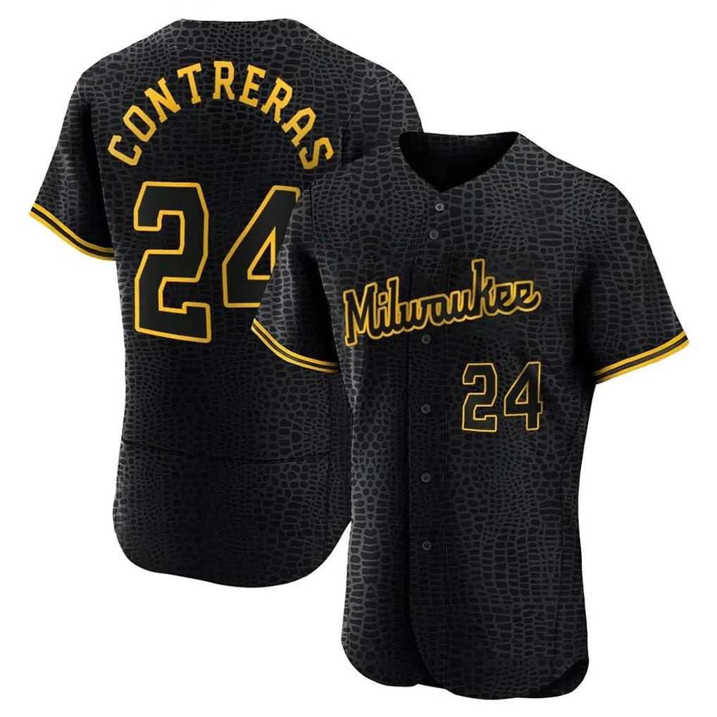 M.Brewers #24 William Contreras Player Black Snake Skin City Home Limited Elite Hdoa Stitched Jerseys