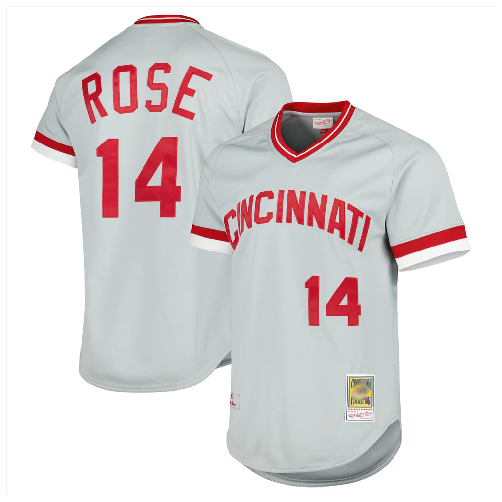 C.Reds #14 Pete Rose Player Gray Mitchell & Ness Throwback Cooperstown Mesh T-shirt Game Hdoa Stitched Jerseys