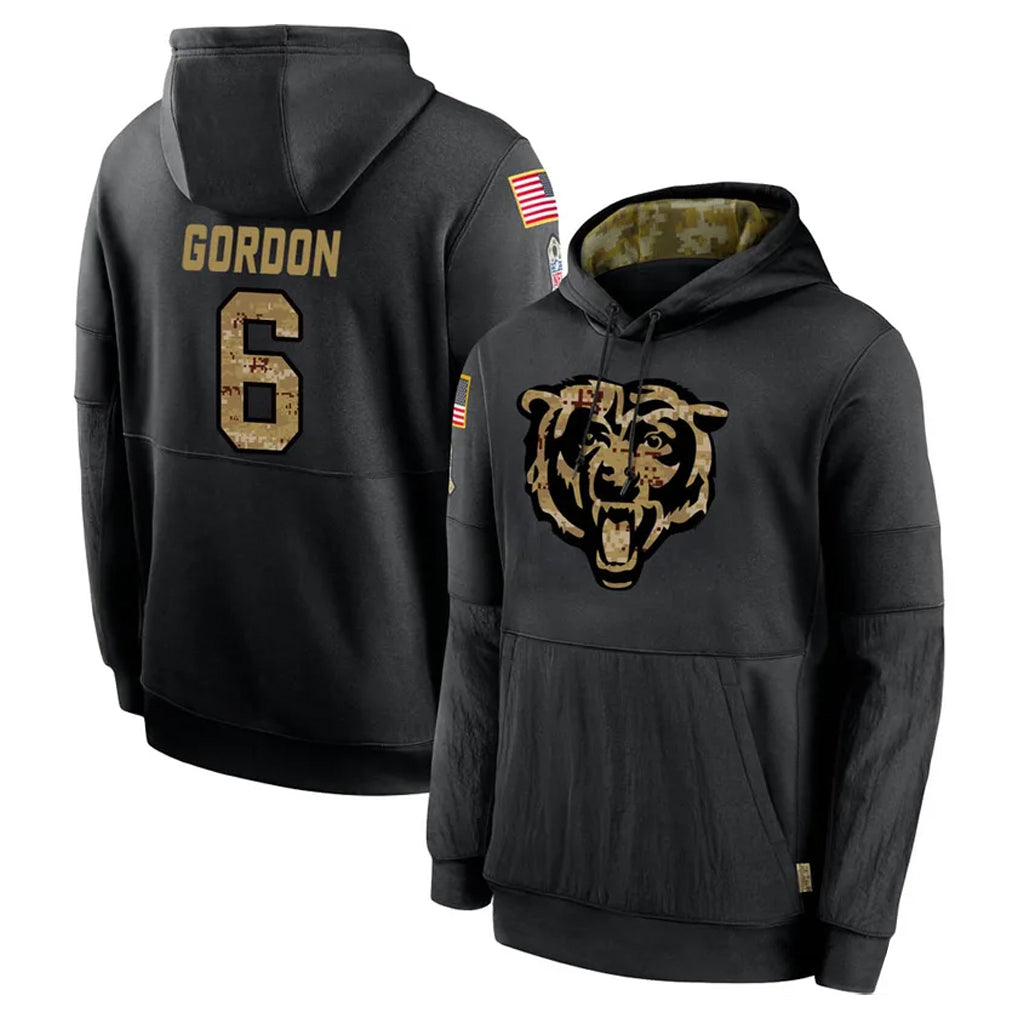 C.Bears #6 Kyler Gordon Player Black Salute to Service Pullover Hoodies Limited Hdoa Stitched Jerseys