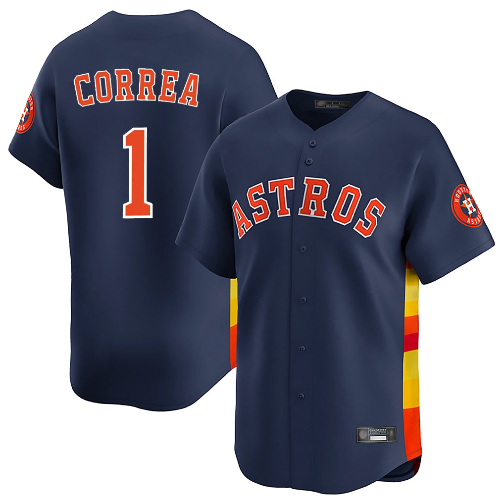 H.Astros #1 Carlos Correa Player Navy Home Limited Hdoa Stitched Jerseys