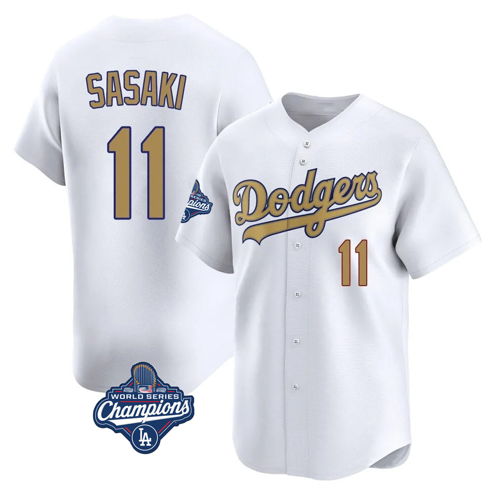 LA.Dodgers #11 Roki Sasaki Player Gold World Series Meet Collection Limited Home Hdoa Stitched Jerseys