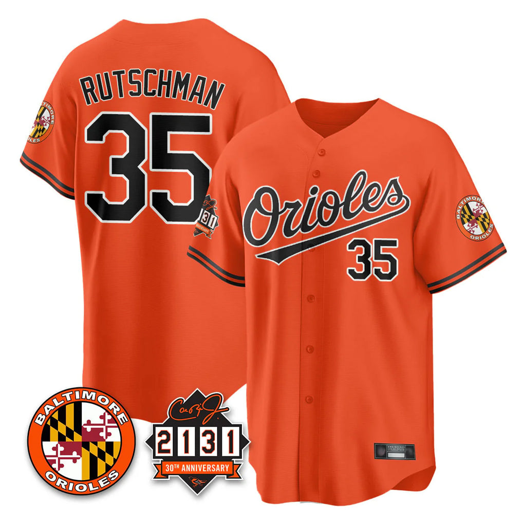 B.Orioles #35 Adley Rutschman Player Orange 30th Anniversary of 2131 Home Game Hdoa Stitched Jerseys