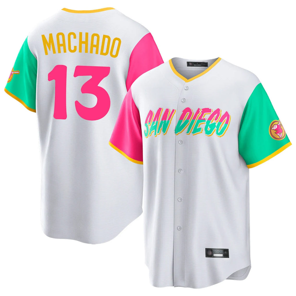 S.Diego Padres #13 Manny Machado Player White City Connect Home Game Hdoa Stitched Jerseys