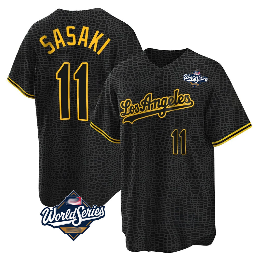 LA.Dodgers #11 Roki Sasaki Player Black World Series Snake Skin City Game Home Hdoa Stitched Jerseys