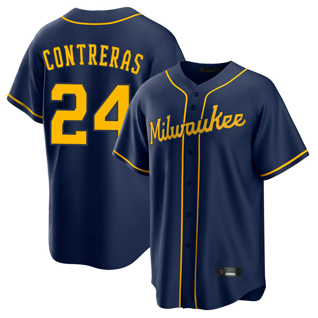 M.Brewers #24 William Contreras Player Navy Home Game Hdoa Stitched Jerseys