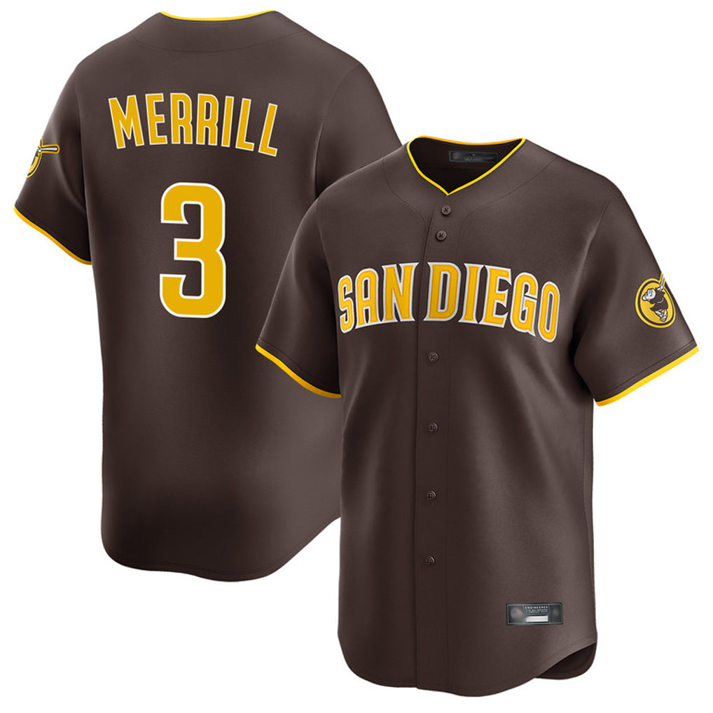S.Diego Padres #3 Jackson Merrill Player Brown Home Limited Hdoa Stitched Jerseys