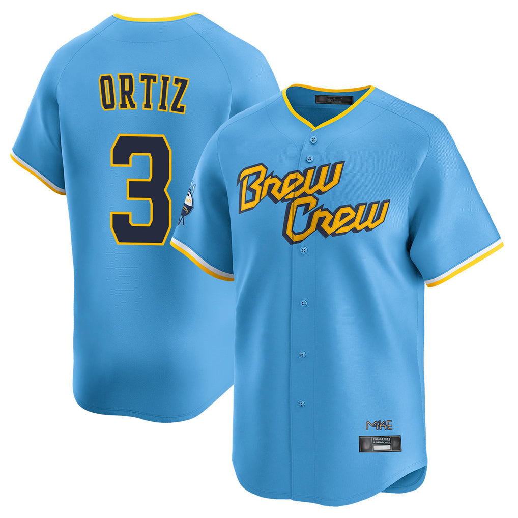 M.Brewers #3 Joey Ortiz Player Light Blue City Connect Home Limited Hdoa Stitched Jerseys
