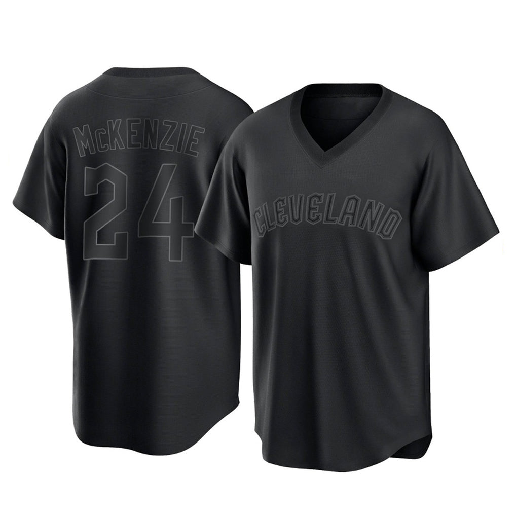 C.Guardians #24 Triston McKenzie Player Black T-shirt Home Game Hdoa Stitched Jerseys