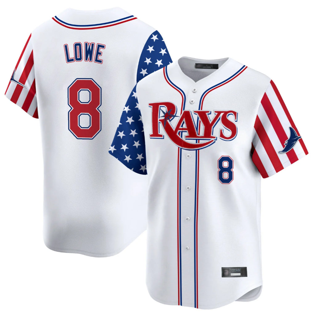 T.Bay Rays #8 Brandon Lowe Player White 2025 Independence Day Vapor Premier Limited Hdoa Stitched Jerseys