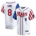 T.Bay Rays #8 Brandon Lowe Player White 2025 Independence Day Vapor Premier Limited Hdoa Stitched Jerseys