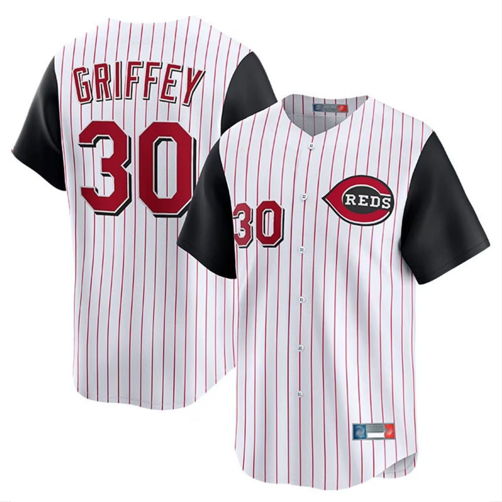 C.Reds #30 Ken Griffey Player White Black Stripe Field of Dreams Game Home Hdoa Stitched Jerseys