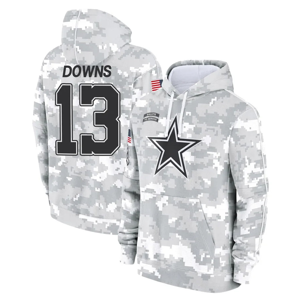 D.Cowboys #13 Caleb Downs Player Arctic Camo Salute to Service Hoodies Limited Game Hdoa Stitched Jerseys