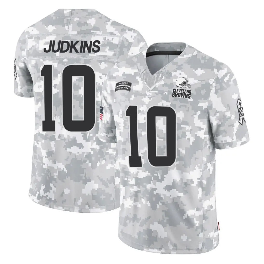 C.Browns #10 Quinshon Judkins Player Arctic Camo Salute to Service Limited Home Game Hdoa Stitched Jerseys