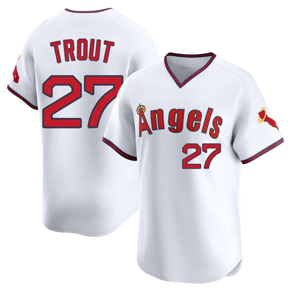 LA.Angels #27 Mike Trout Player White T-shirt Home Limited Hdoa Stitched Jerseys