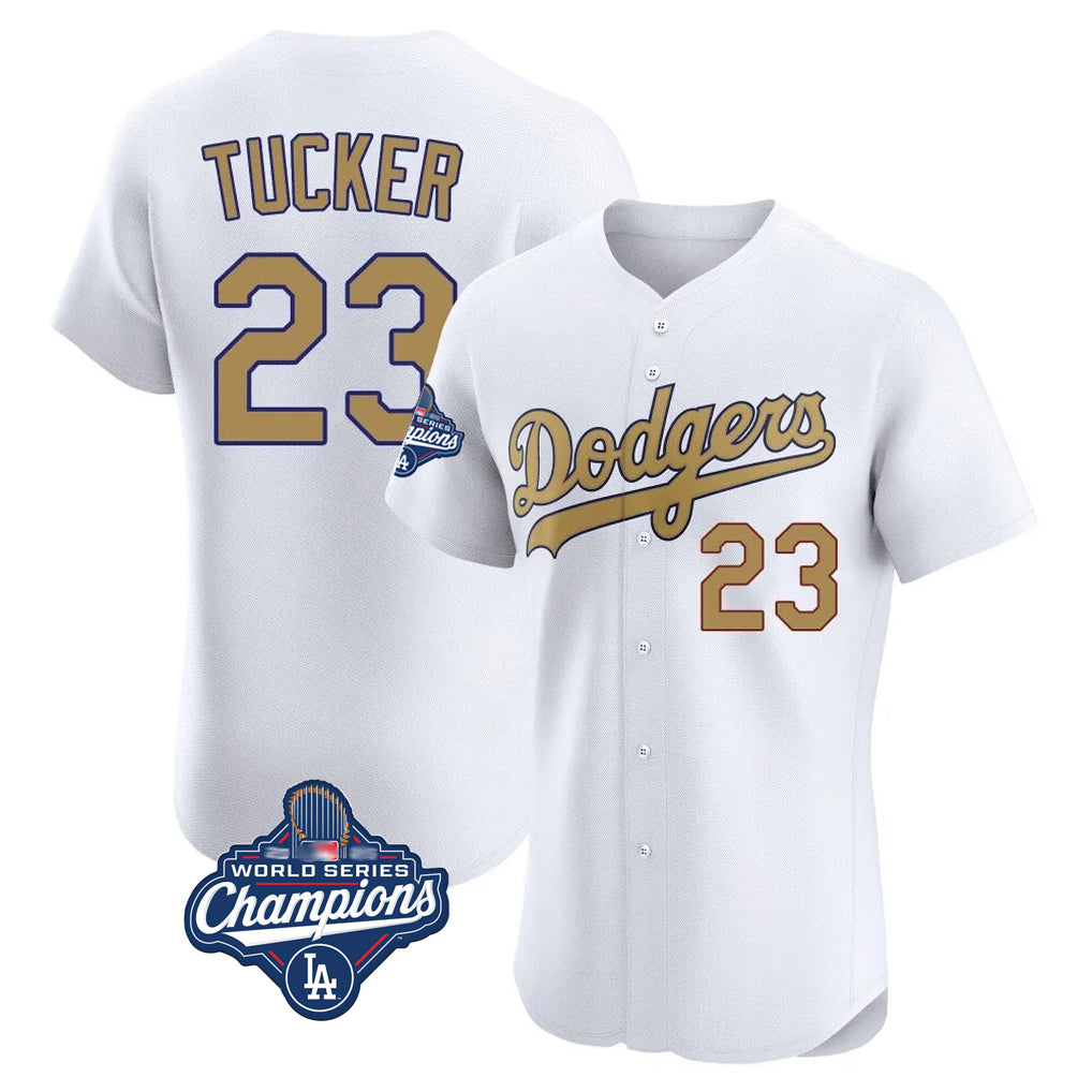 LA.Dodgers #23 Kyle Tucker Player Gold World Series Meet Limited Elite Home Hdoa Stitched Jerseys