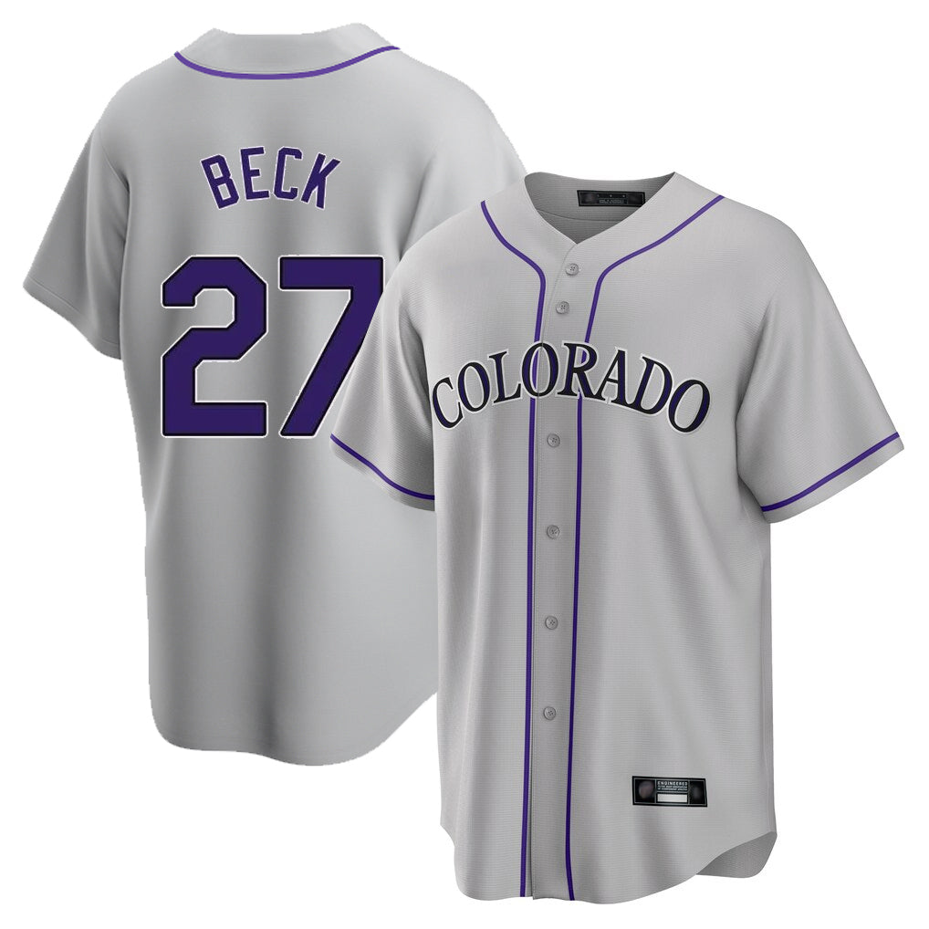 C.Rockies #27 Jordan Beck Player Gray Game Home Hdoa Stitched Jerseys