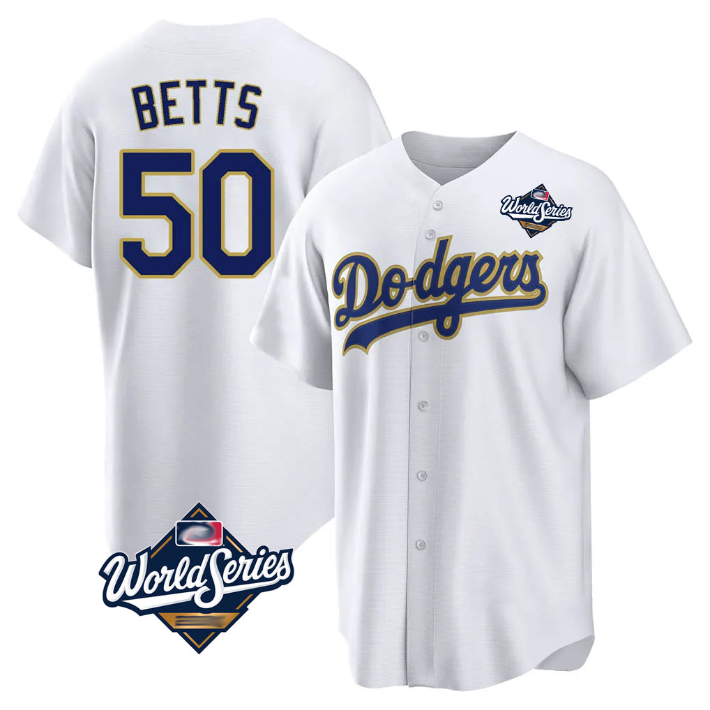 LA.Dodgers #50 Mookie Betts Player Gold White World Series 2026 Collection Stadium Game Hdoa Stitched Jerseys