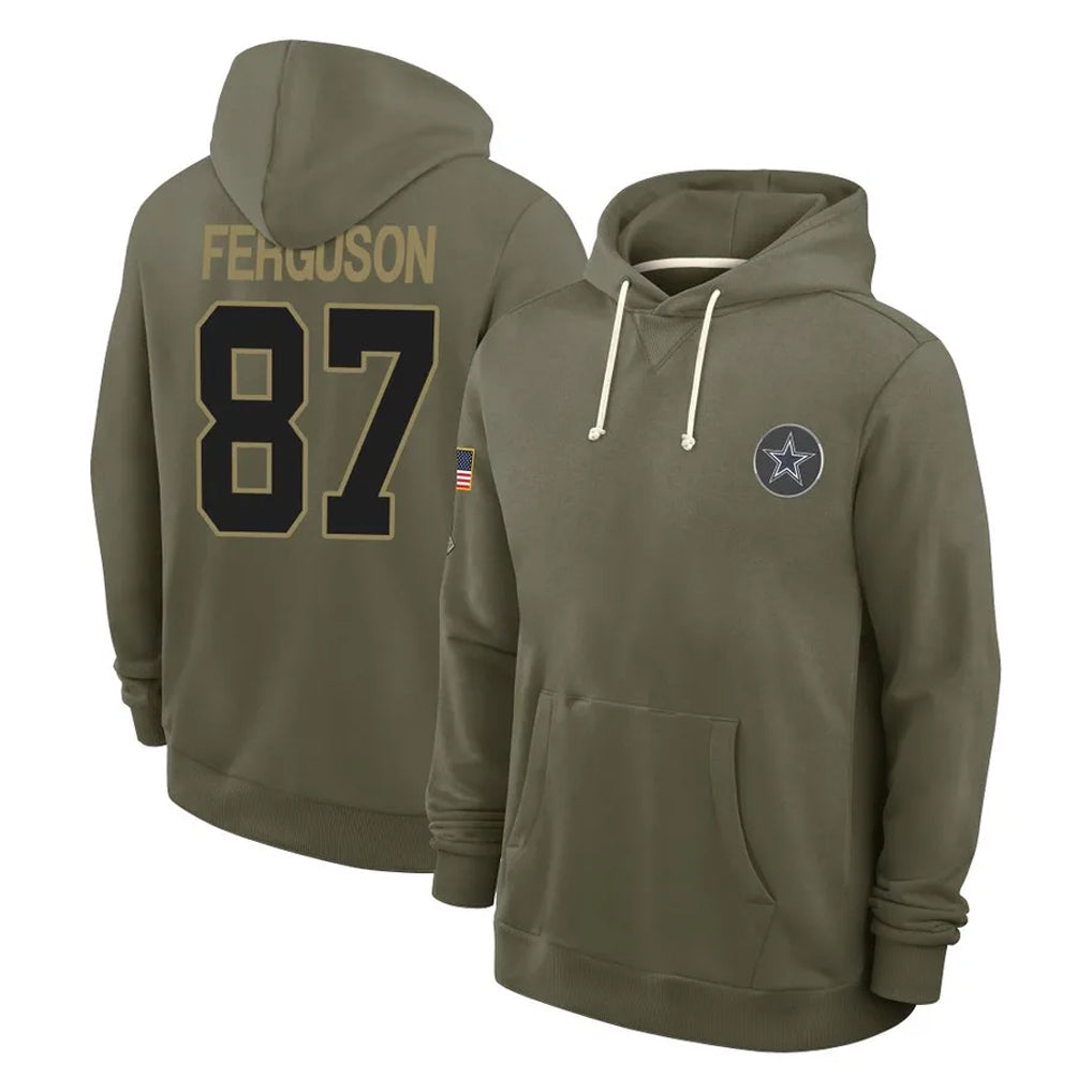 D.Cowboys #87 Jake Ferguson Player Olive Salute to Service Pullover Hoodies Limited Hdoa Stitched Jerseys