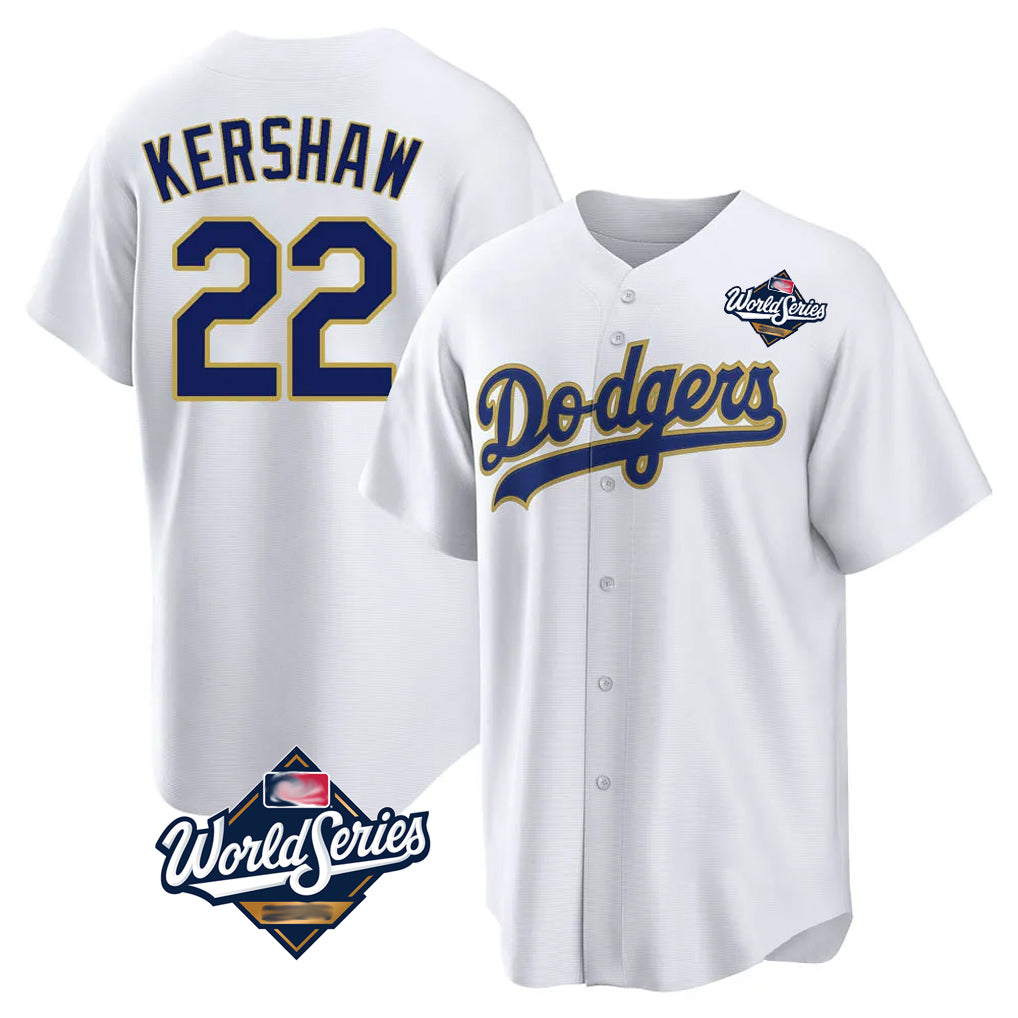LA.Dodgers #22 Clayton Kershaw Player Gold White World Series 2026 Collection Stadium Game Hdoa Stitched Jerseys