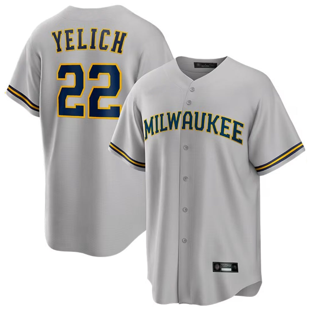 M.Brewers #22 Christian Yelich Player Gray Home Game Hdoa Stitched Jerseys